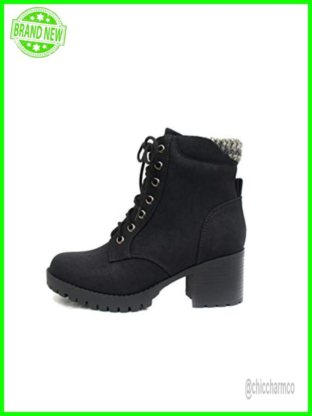 Combat Ankle Boot Imitation Suede Man Made Leather Lug Sole Chunky Heel